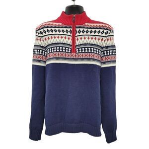 2/$20 Izod Navy Blue & Red Knitted Sweater Size: M